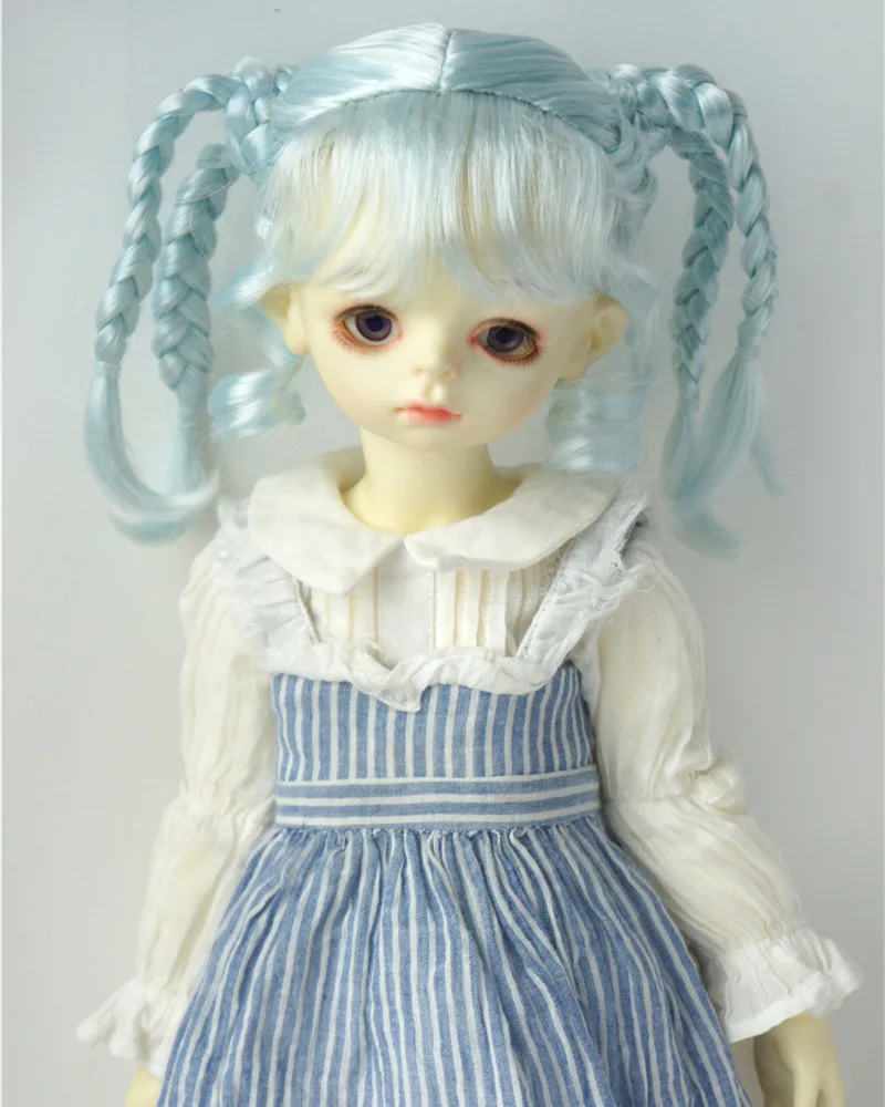 JD617  1/8 1/6 1/4  1/3  Full bangs with Double Braids pony Synthetic mohair BJD  wigs  OB11 YOSD MSD  SD  doll accessories