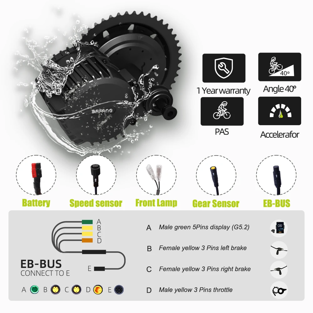 Bafang Motor BBS02B 48V 750W Central Engine Electric Bicycle Ebike Mid Drive Motor 8Fun BBS02 E-bike Conversion Kits for 68mm