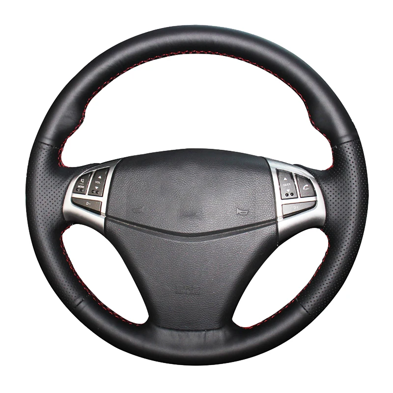 Black Genuine Leather Hand-Stitched Car Steering Wheel Cover For Ssangyong Korando 2011-2014