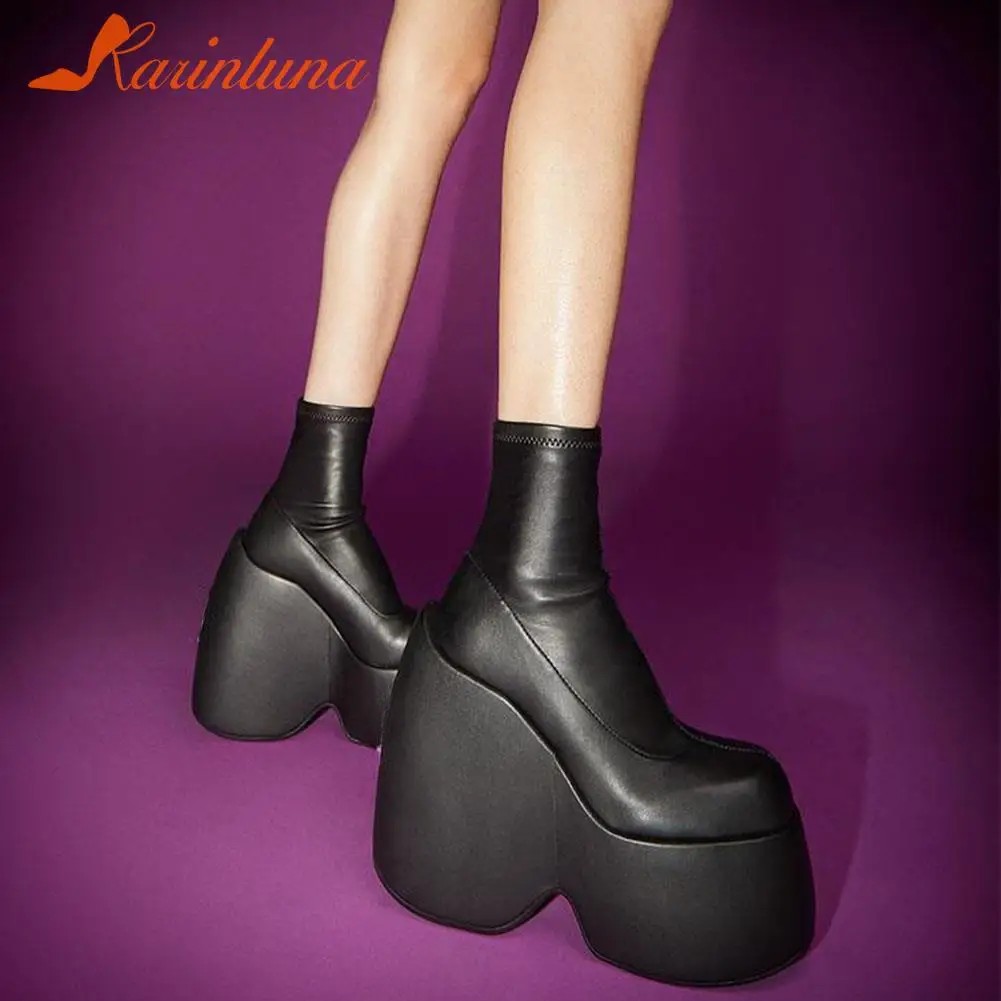 

KarinLuna Dropship Brand New Gothic Style Sexy Elegant Chunky Platform Women Ankle Boots Big Size 43 Walking Comfy Woman Shoes