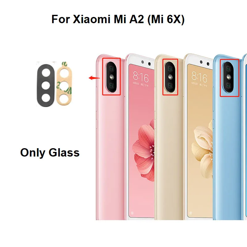 1PCS For Xiaomi MI A1 A2 Lite A3 5X 6X Redmi 6 Pro S2 Back Rear Camera Glass Lens With Glue Sticker Adhesive