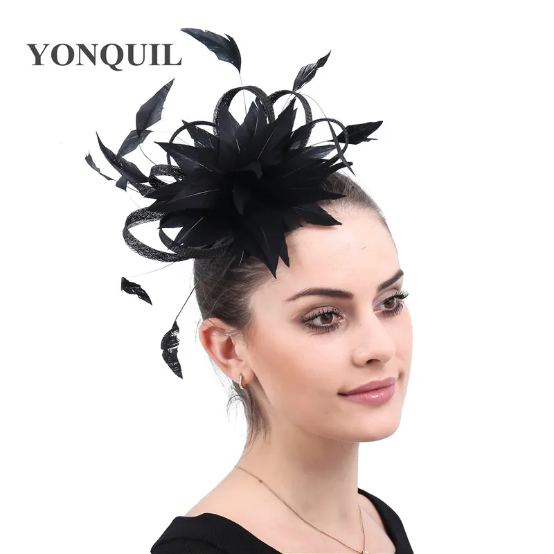 Elegnt Bride Wedding Headwear Feather Flower Hair Fascinator Accessories Hair Pin For Women Ladies Mariage Headdress Hat Fashion