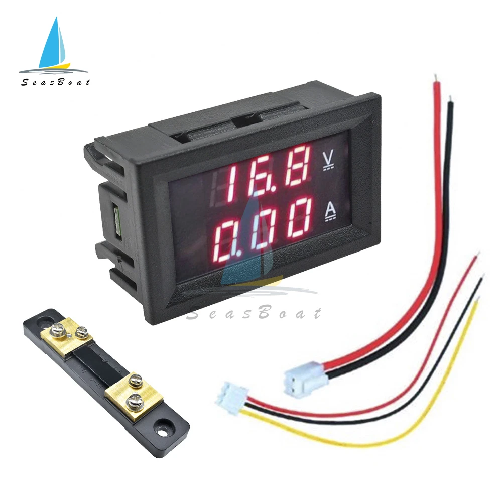 Mini Digital Voltmeter Ammeter DC 0-100V 50A Amp Volt Panel Voltage Current Meter Detector Tester 0.56" Dual LED Display Gauge