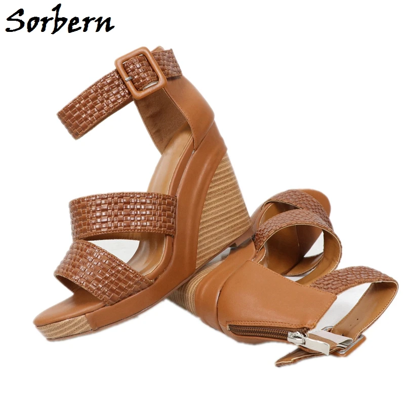 

Sorbern Brown Women Sandals Shoes Wedges 2020 New Arrive Summer Style Sandals Shoes Buckle Strap Party Shoes Plus Size