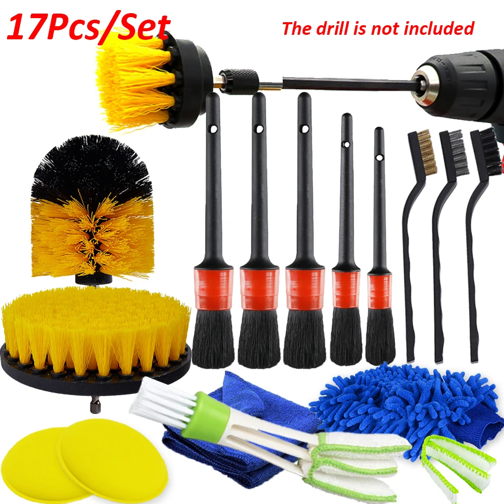 

Car Detailing Brush Set Power Scrubber Drill Brushes Car Rim Brush Tire Wheel Clean Brushes Auto Air Vents Dirt Dust Clean Tools