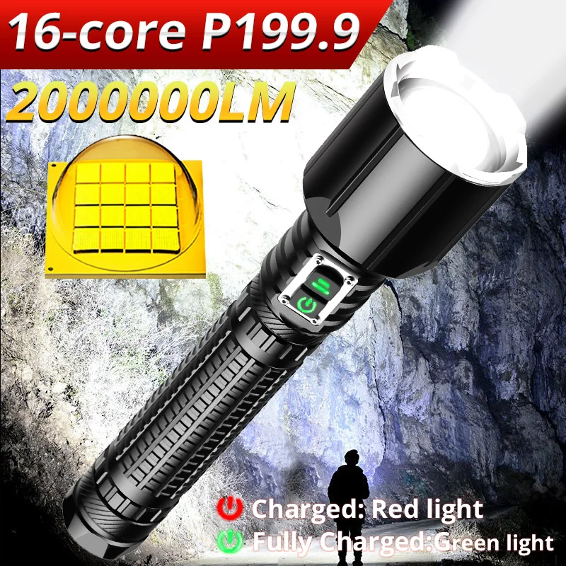 The Most Powerful LED Flashlight XHP199.9 26650 18650 Battery Lights Waterproof Hunting High Power XHP50 LED Bicycle 2000000lm