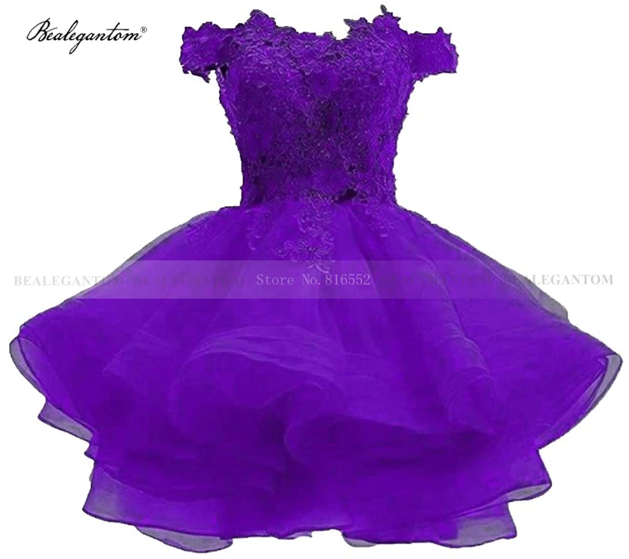 Bealegantom Korte Prom Homecoming Jurken 2021 Off Shoulder Tulle Kristallen Applicaties Graduation Party Jurk Voor Junioren HD1288