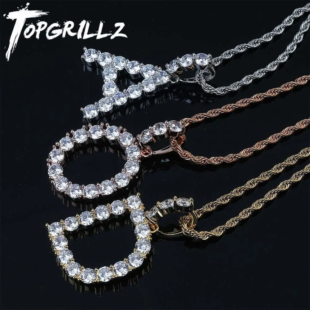 TOPGRILLZ A-Z Zircon Initial Tennis Letter Name Pendant Necklace Men/Women Gold Silver Color Hip Hop Jewelry With Rope Chain