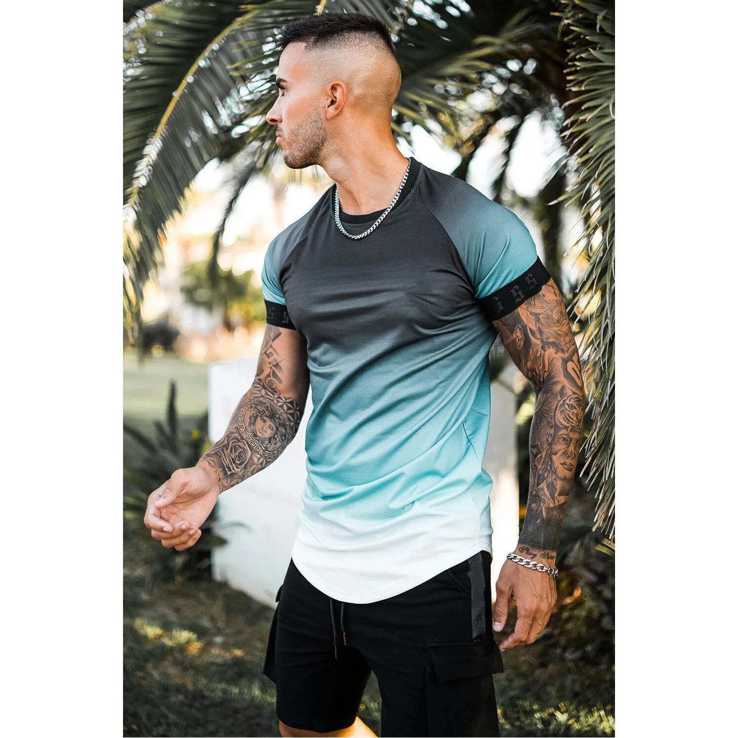 

2021 Hot selling men's T-shirts 3D printed ragup sleeves street popular striped shirt short sleeves, quick delivery
