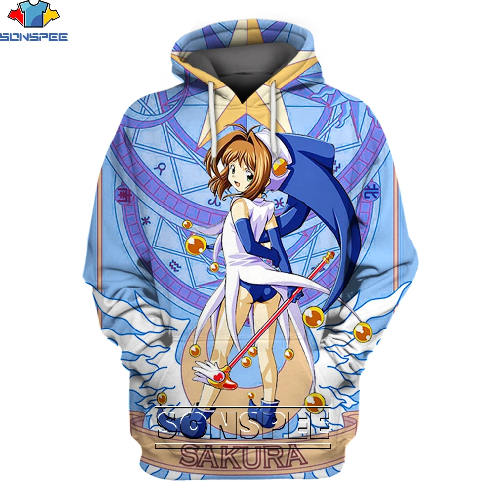 SONSPEE  Anime Sakura Card Captor Hoodie 3D Printing Men Women Retro Harajuku Classic Maiden Man Oversize Pullover Hoodies Kids