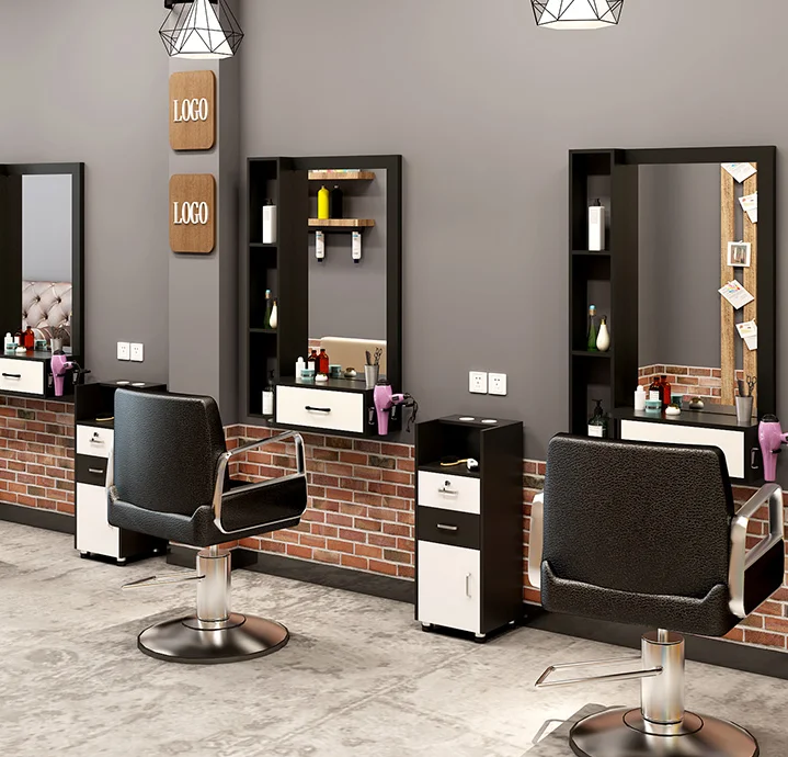 Hairdressing shop mirror hair salon mirror table cabinet table integrated wall-mounted mirror of barber shop hairdressing mirror