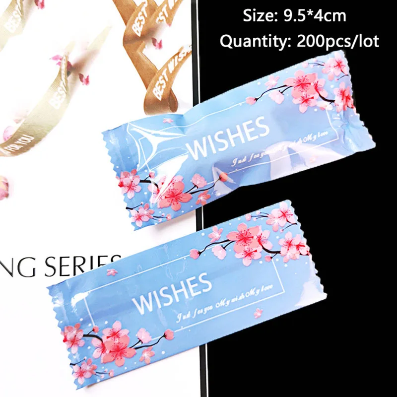 AQ Blooming Cherry Blossoms Falling Nougat Candy Packaging Bags Birthday Party Decor Soft Nougat Baby Shower Blue Package Bags