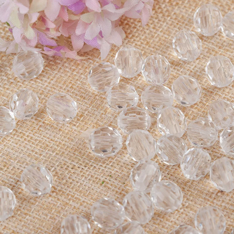 DIY Jewelry Findings Clear White Acrylic Faceted Round Beads 6mm 8mm 10mm 12mm 14mm 16mm 18mm 20mm 25mm 30mm Plastic Loose Bead