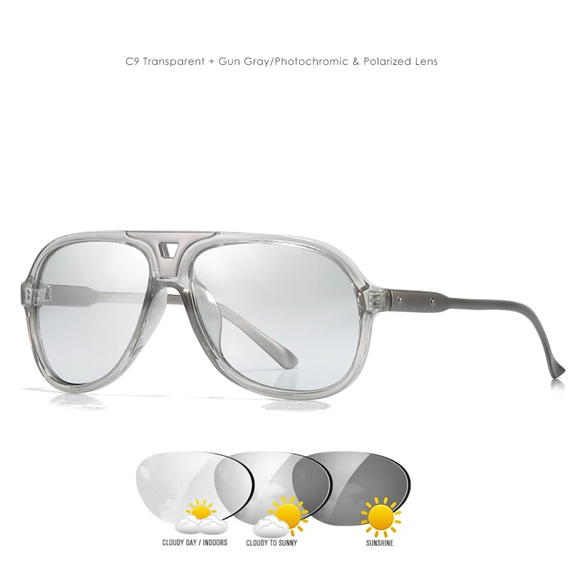 KDEAM Full-rim Pilot Photochromic Sunglasses Polarized Men and Women 100% UV-protective Driving Sun Glasses With Case