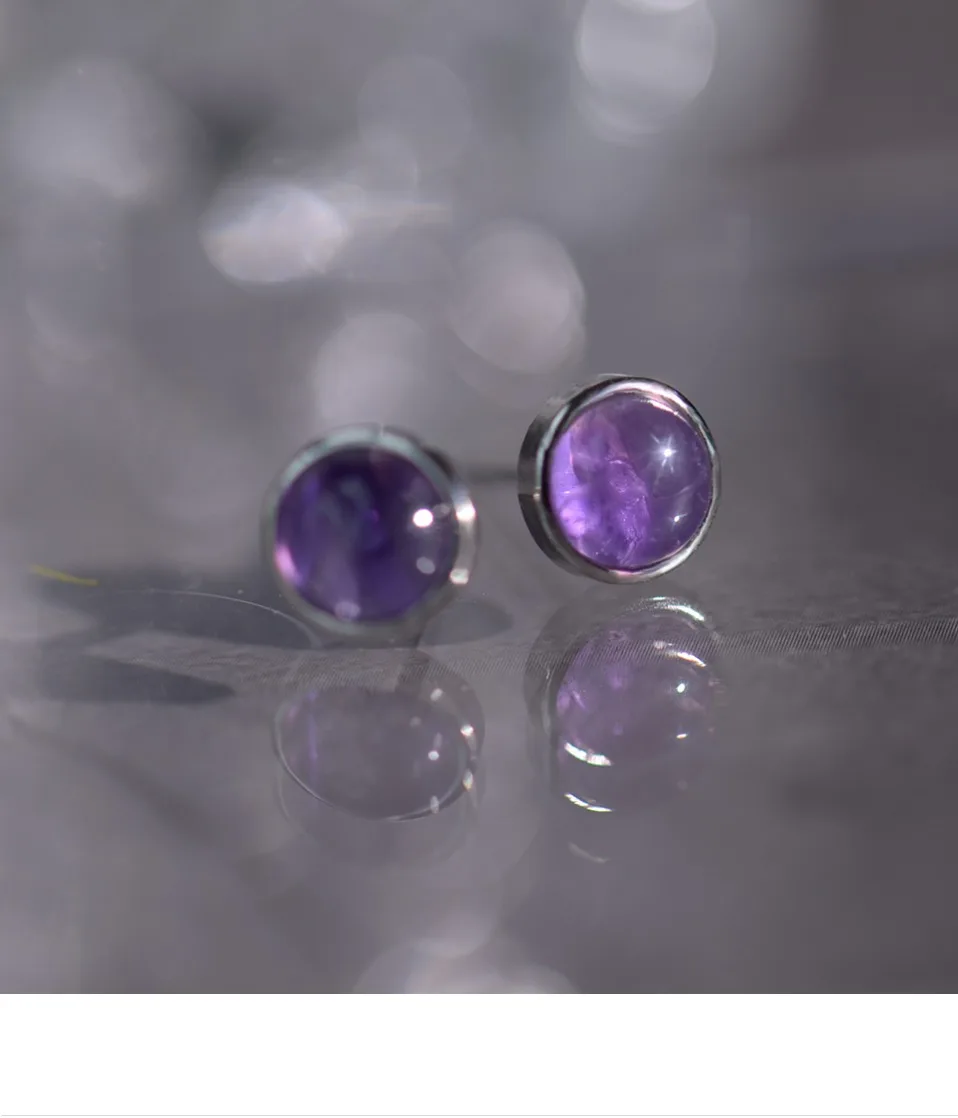 ITSMOS Natürliche Amethyst Lila Ohrringe 925er Silber Edlen Schmuck Runder einfacher Charme Coole Mystery Ohrstecker für Frauen Mädchen Geschenk – Detail 21