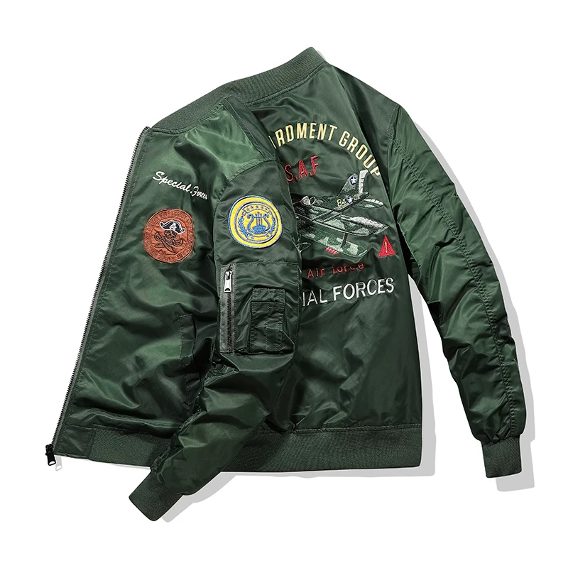 Nowa kurtka męska MA1 Haftowana odzież wierzchnia Lot pilotażowy Slim fit naszywki Jesienna cienka kurtka i zimowy ciepły płaszcz Kurtka motocyklowa