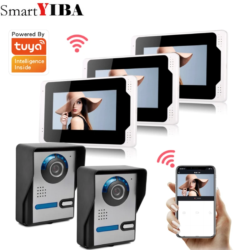 Tuya APP control 7inch Wired Wifi Video Door Phone Doorbell Intercom System with Door Access Control System