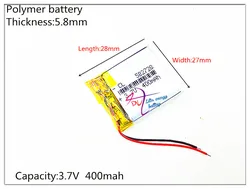 582728   Akumulator litowo-polimerowy 3,7 V 400 mAh do inteligentnych zegarków dziecięcych Q50 G700S K92 G36 Y3 mp3 582828 602828