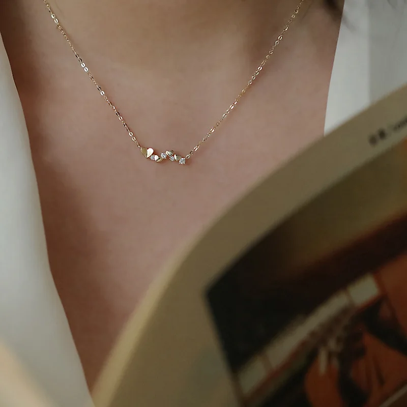 925 Sterling Silver Zirconia Heart Necklace for Women Classic Temperament 14K Gold Plated Jewelry Gift