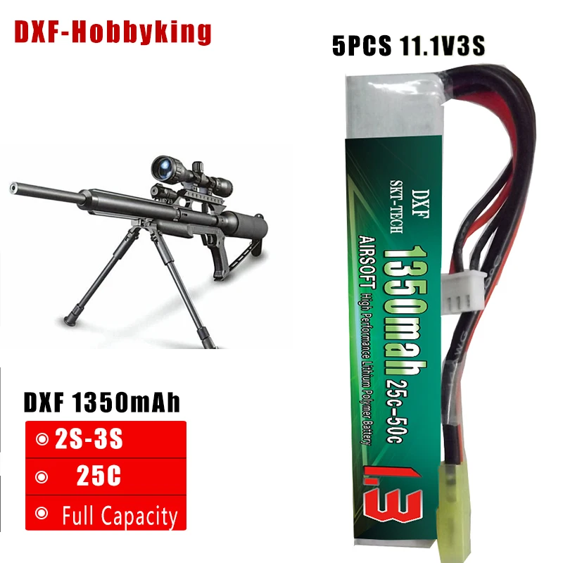 

2017 DXF Good Quality 5pcs AKKU Mini Airsoft Gun Battery 11.1V 3S 1350mah 25C Max50C RC model Tamiya connector