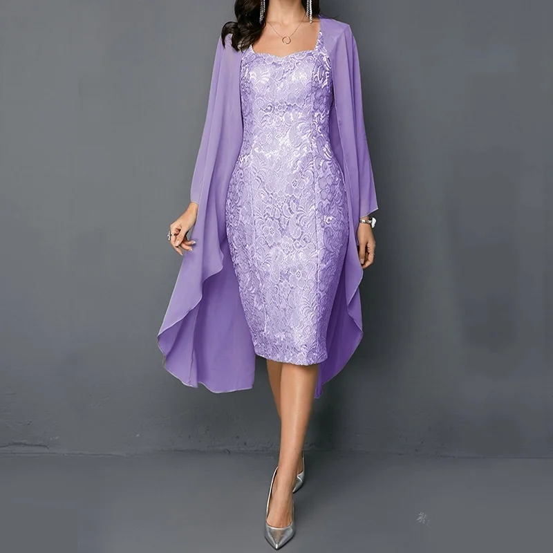 Vestidos de encaje de gasa para madre de la novia, chaqueta plateada, Vestido corto de fiesta de noche de boda, vestido Formal de invitados de talla grande para mujer