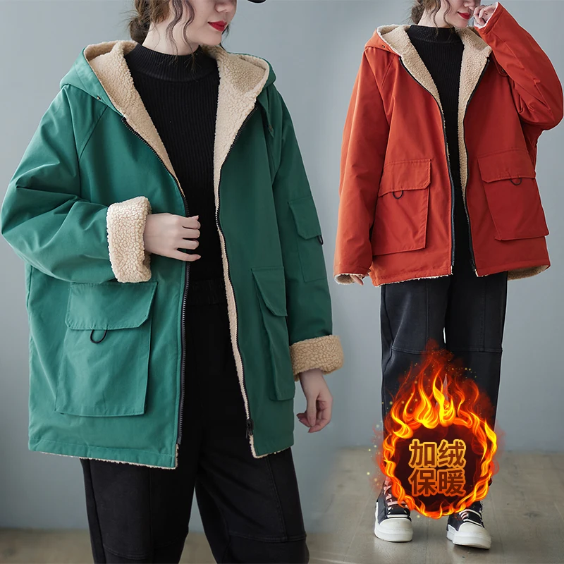 Autumn Large-size Cotton-padded Jackets  Womens Clothing Hooded Warm Outerwear 2022 New Winter Double-sided Coats D881