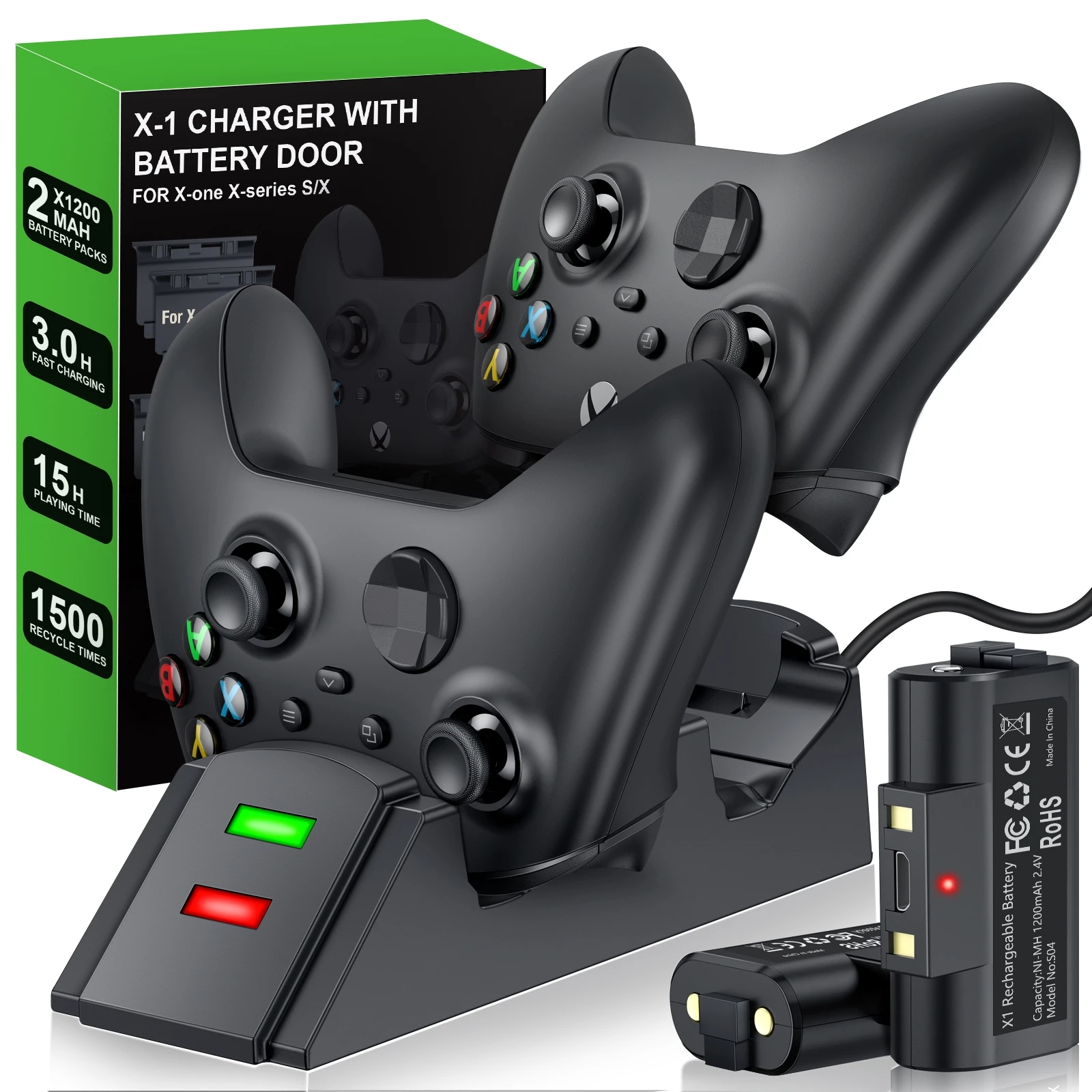 2X 1200mAh controlador inalámbrico Gamepads paquetes de baterías recargables + USB muelle de carga para Xbox serie X/S/Xbox uno X/Xbox One S