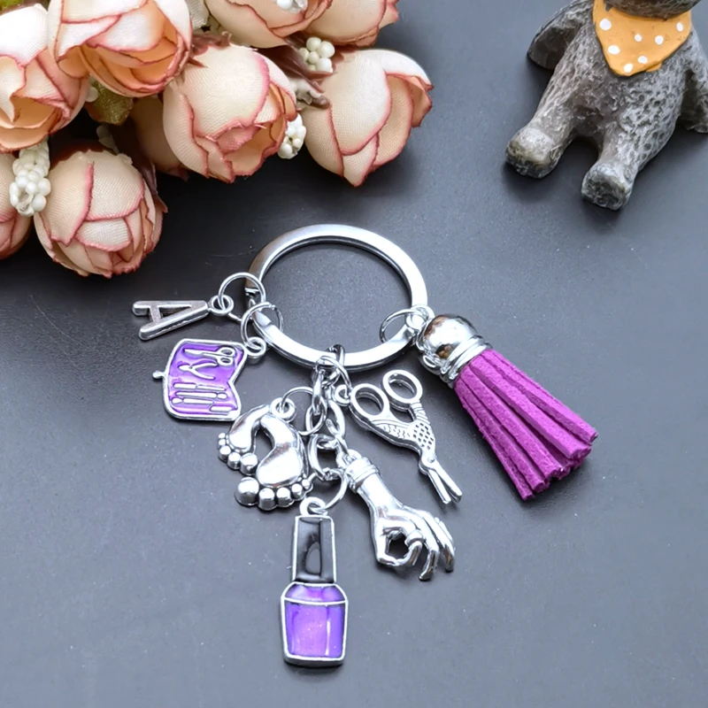 Explosive A-Z Nail Gift Tassel Keychain Retro Jewelry Mini Manicure Nail Polish Scissors Nail Box Keychain Graduation Gift