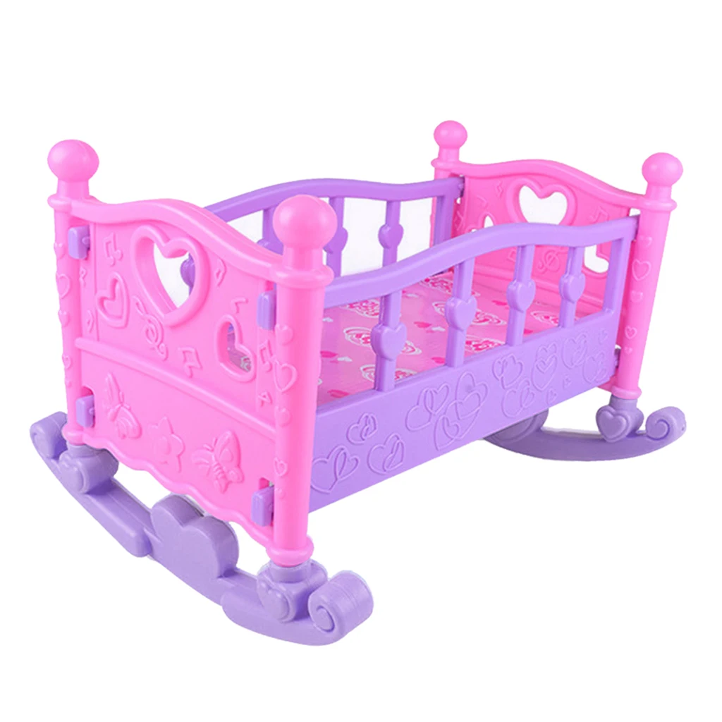 1pc Baby Doll Rocking Bed Toy Crib Infant Carriage Girls Gift For Role Play