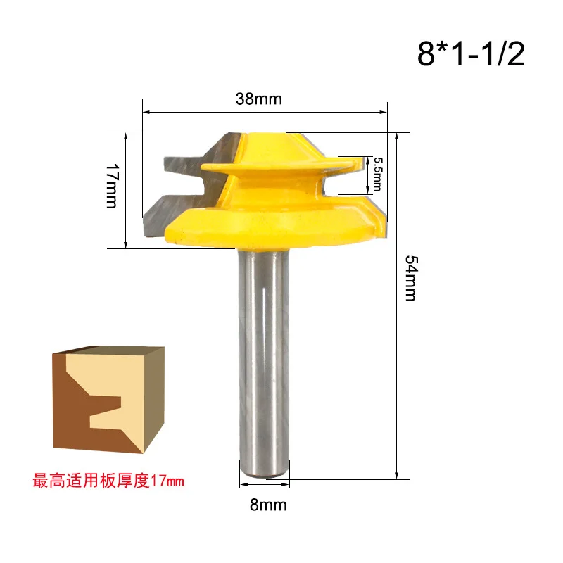 1 pz 8MM fresa codolo 45 gradi blocco mitra Router Bit tenone fresa strumento di lavorazione del legno per utensili in legno