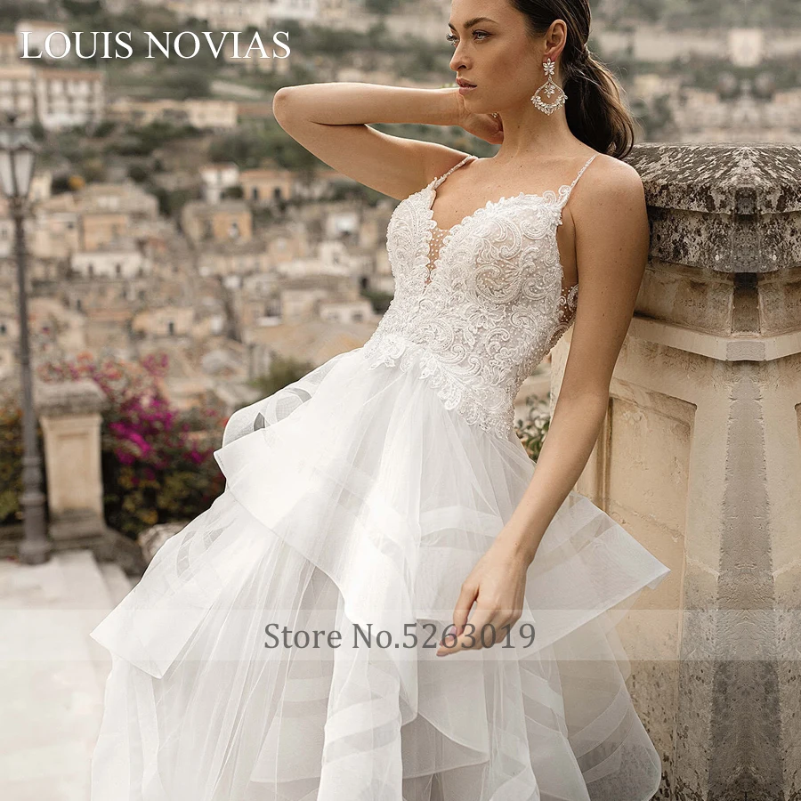 Louis Novias 2020 Luxury Strap Beaded Open Back Train Fashion Illusion Sexy Open Back Exquisite Chiffon Princess Wedding Dress