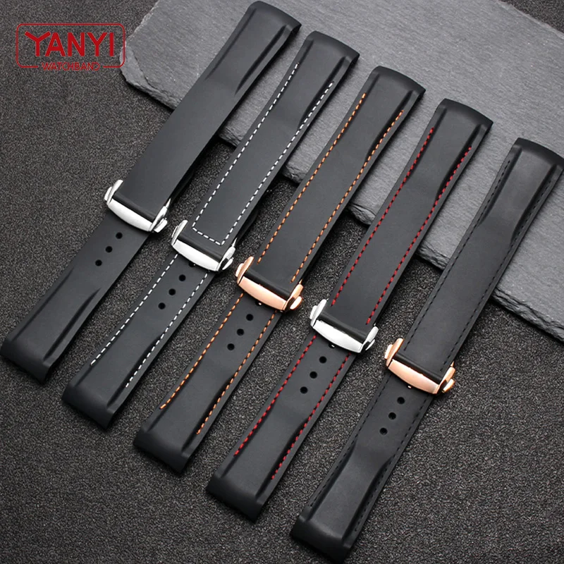 Rubber watch strap 20mm 22mm silicone watchband Suitable for omega watch band folding clasp Curved end wristwatches belt