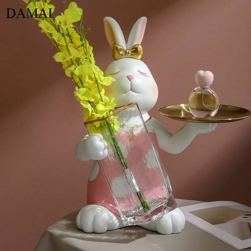 Simple Modern Rabbit Trays Bunny Decorative Resin Wine Holder Desktop Flowers Vase Living Room Candy Snacks Food Storage Tray