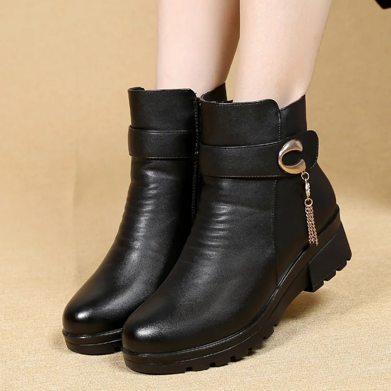 

Winter Shoes New Women Boots Genuine Leather Wedge Heels Non-slip women's boots large size mother warm boots Famale Snow Boots