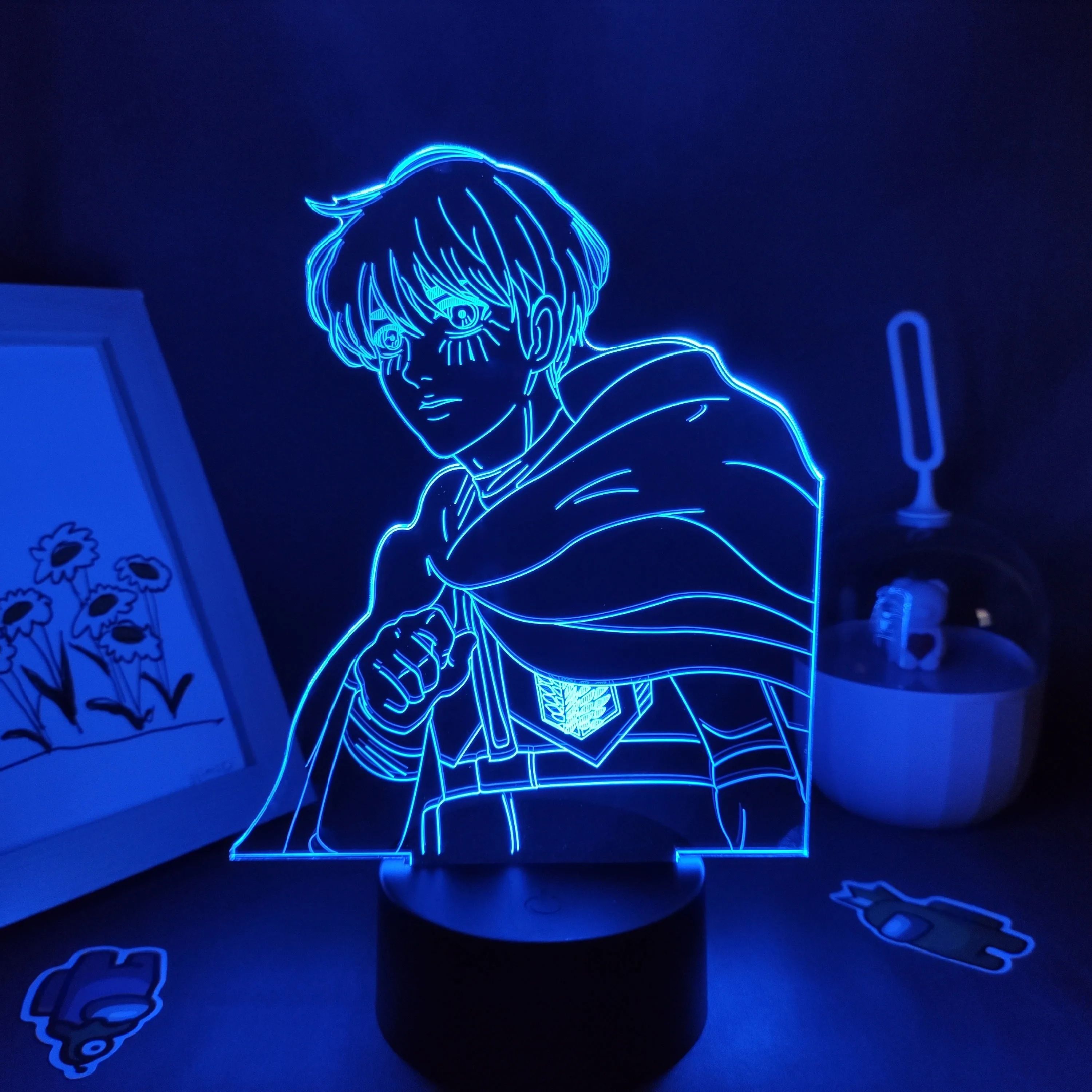 هجوم على تيتان أنيمي الشكل ليفي زوي ثلاثية الأبعاد Led أضواء ليلية النيون هدية عيد الميلاد لصديقها طفل ديكور غرفة نوم مانغا إرين الحمم البركانية مصباح #2