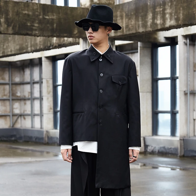 

Men's Black Coat Spring New Casual Fashion Jacket Asymmetric Fashion Coat Men's Casual Black Slim Solid Color Simple Coat Trend