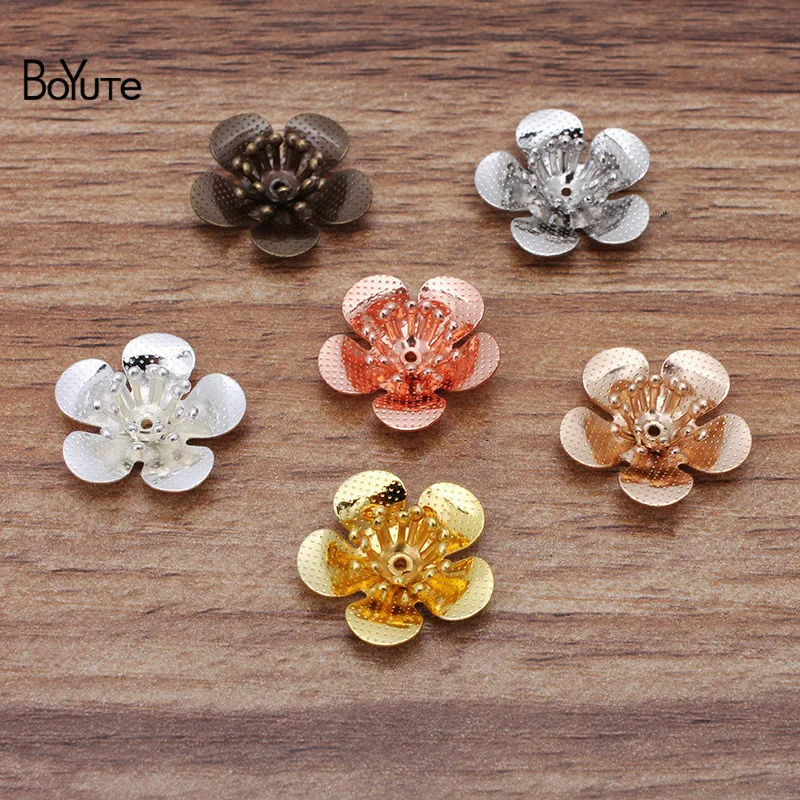 BoYuTe (50 Pieces/Lot) 18*6MM Metal Brass Three-Layer Flower Materials Handmade Diy Jewelry Accessories Wholesale