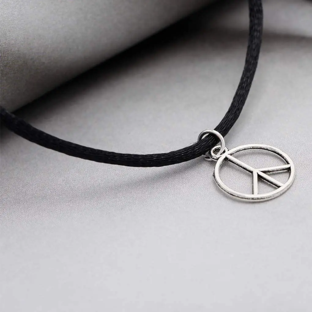 Peace Sign Leather Stainless Steel Choker Necklace for Women and Teen Girls Boho Jewelry Necklace