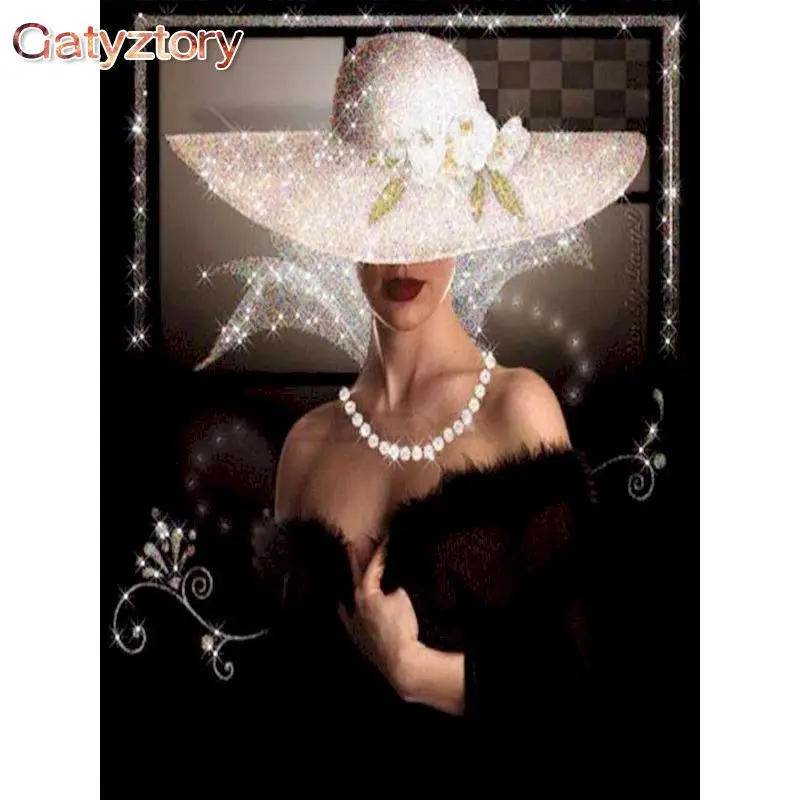 

GATYZTORY Woman in hat Diamond Painting 5d Diamond Embroidery Sale Rhinestones Pictures Mosaic Full Drill Square Handcraft