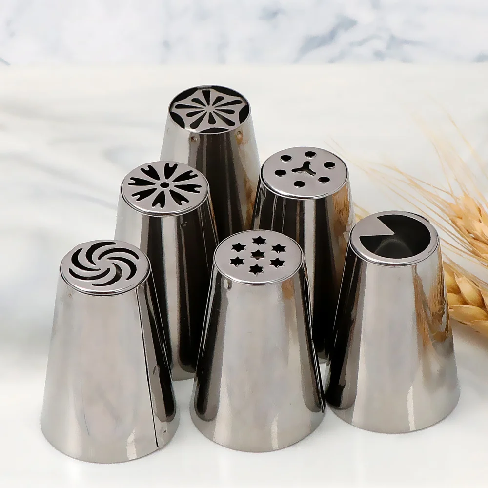 6 шт./компл. большие металлические насадки для украшения торта кремом Кондитерские инструменты из нержавеющей стали насадка для обледенения труб насадка для украшения тортов