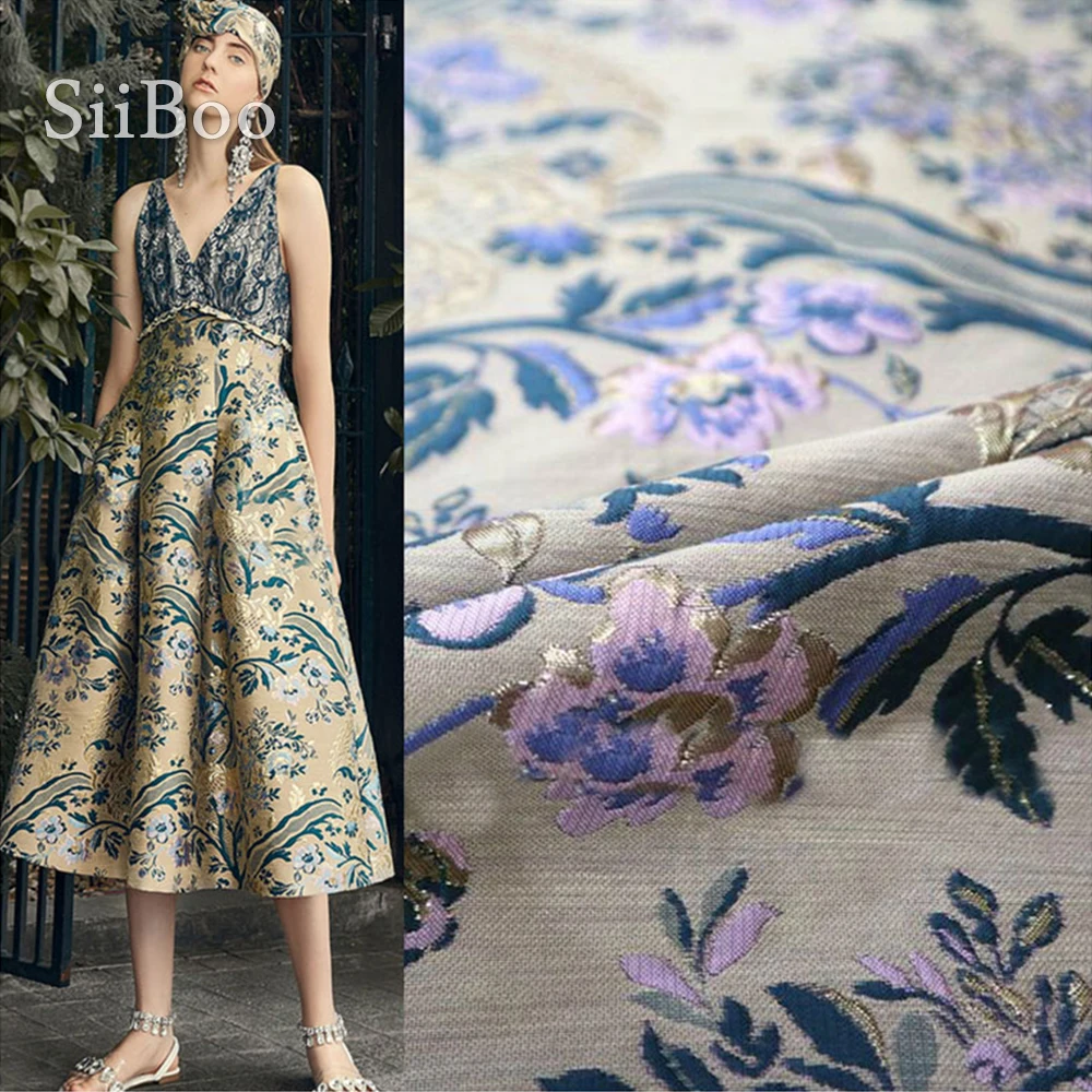 

American style purple 3D floral metallic jacquard brocade fabric for dress tissue cloth tela tecido stoffen SP5483 free shipping