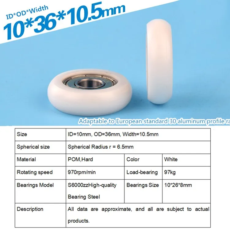 5 stücke 10x36x10mm 6000ZZ lager delrin POM beschichtet Roller R5mm runde typ pulley rad roller roll umlenkrolle rad