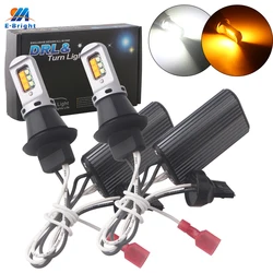 1Set DRL Running Turn Signals 3535 12SMD P21W PY21W BAU15S P27W W21W 7440 LED Canbus Dual Color White Amber Auto Bulbs No Error