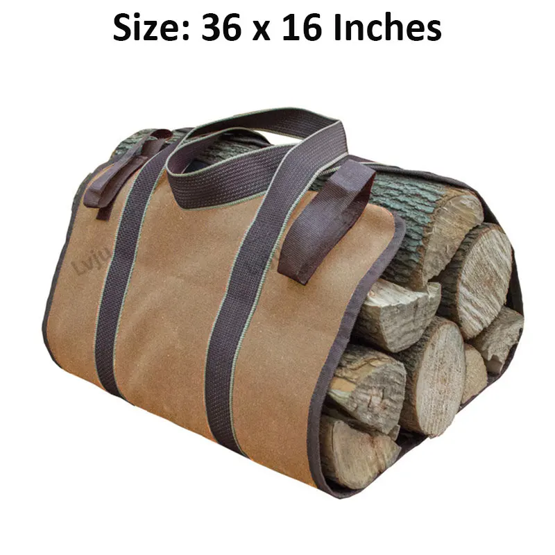 Lvju Canvas Firewood Wood Carrier Bag 36 x 16 Inches Log Camping Outdoor Holder Carry Storage Bag Wooden Canvas Bag