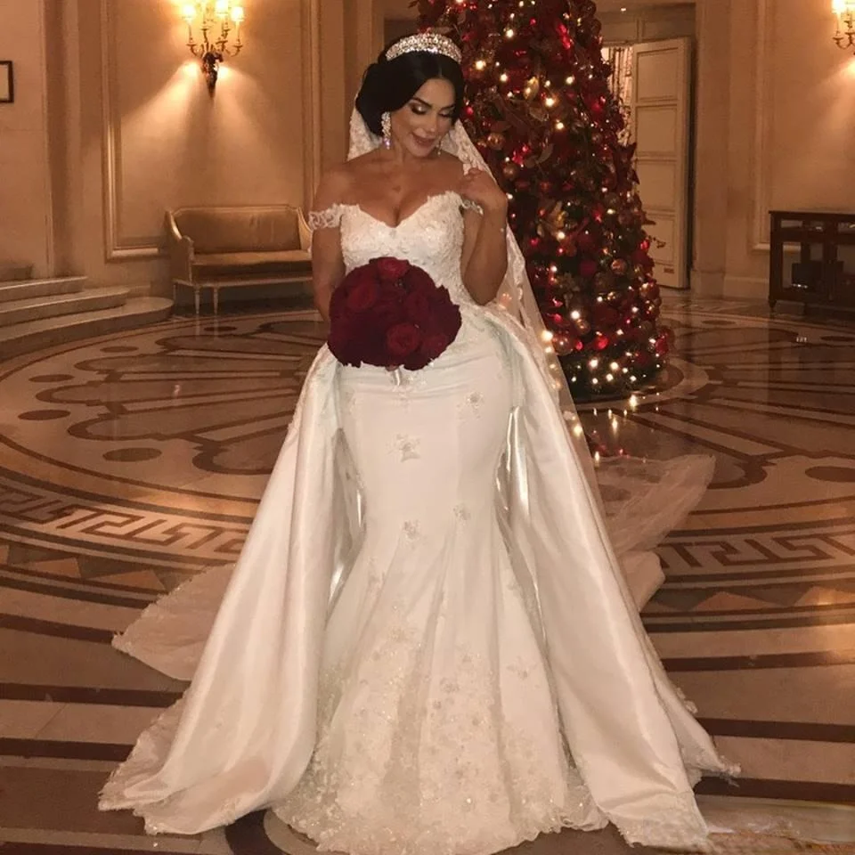 Robe de mariée sirène en satin, élégante, sexy, en dentelle, grande taille, avec traîne, pour les patients, quelle que soit, 2021