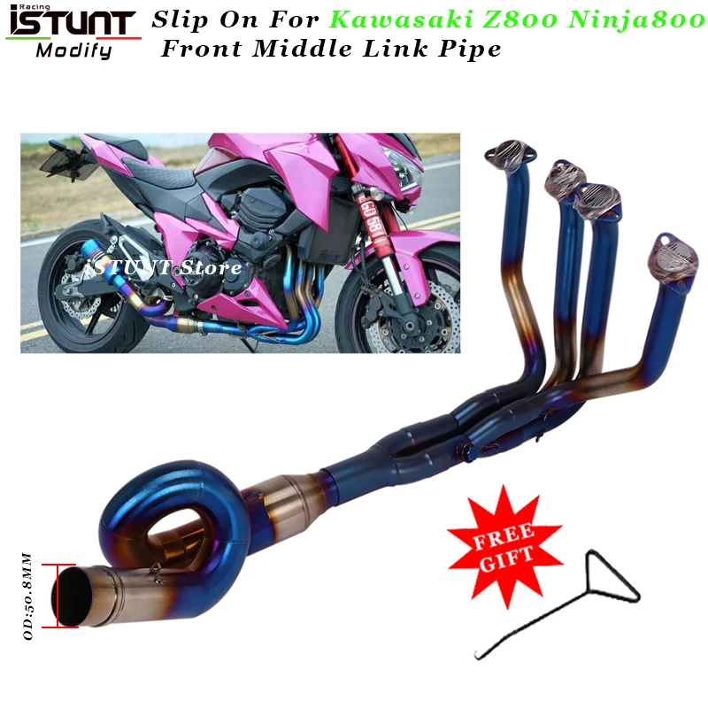 Motorcycle Escape Exhaust System Modified Burn blue Front Middle Link Pipe Slip On For Kawasaki Z800 Ninja800