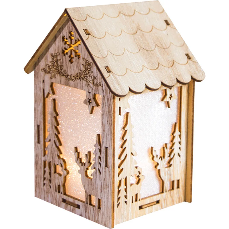 Christmas LED Light Wooden House Luminous Cabin Christmas Decorations Home Decor Night Lamp Pendant Prop Led Candle Gift