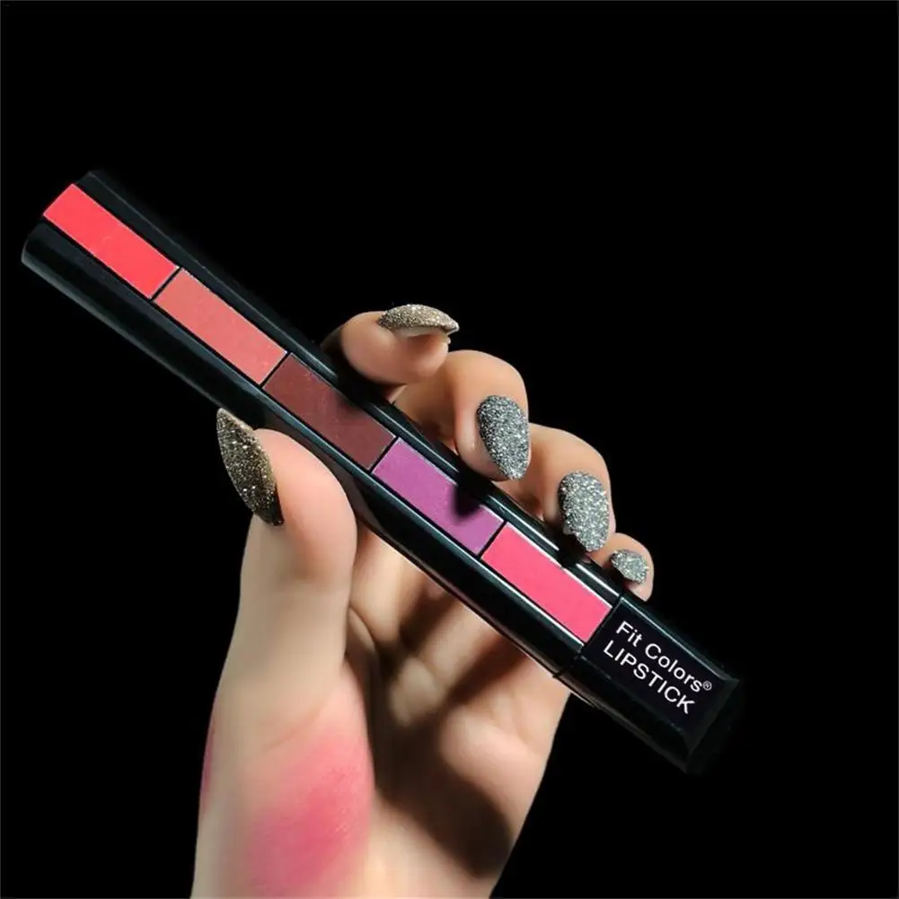 5 In 1 Lipstick Strip Matte Velvet High Color Rendering Lipstick Pen Long Lasting Waterproof Cosmetics Makeup Lipstick Set Gifts