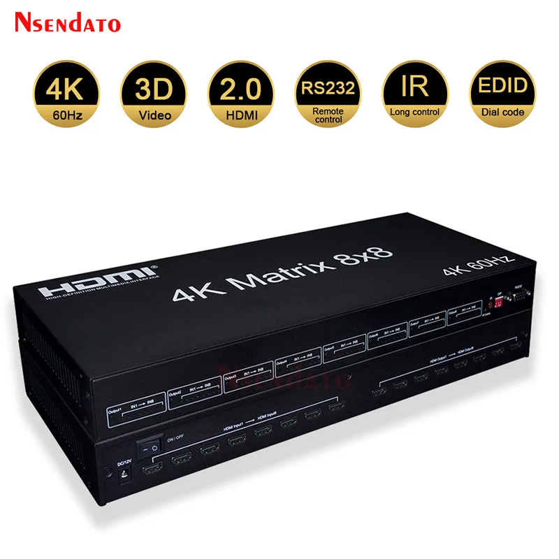 4K 60Hz HDMI 2.0 Matrix Switch splitter 8X8 HDMI Matrix Conmutador Splitter 8 in 8 out with IR RS232 EDID for Computer Monitor