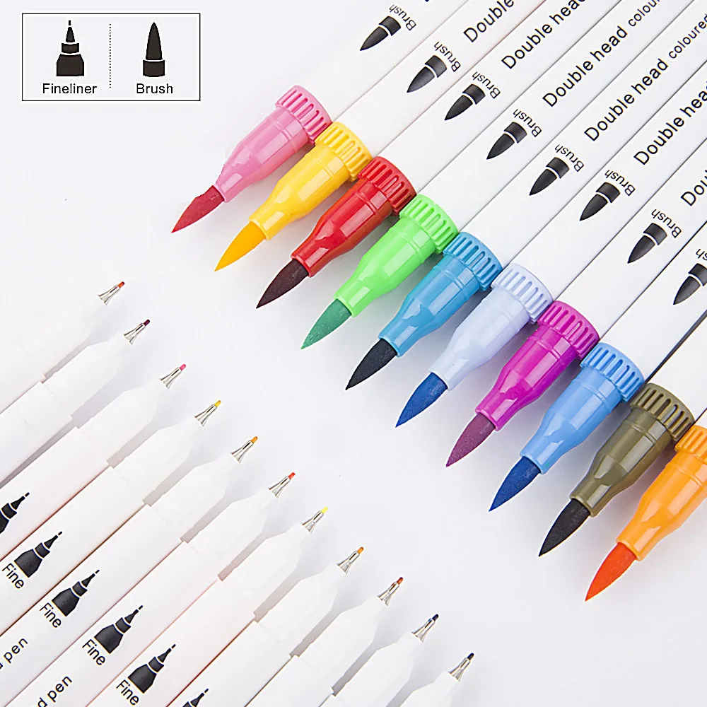 Pinselstift mit zwei Spitzen, feine Linie, farbige Markierungsstifte, waschbare, wasserlösliche Aquarellstifte zum Zeichnen, Malen, Kunstbedarf – Detail 5